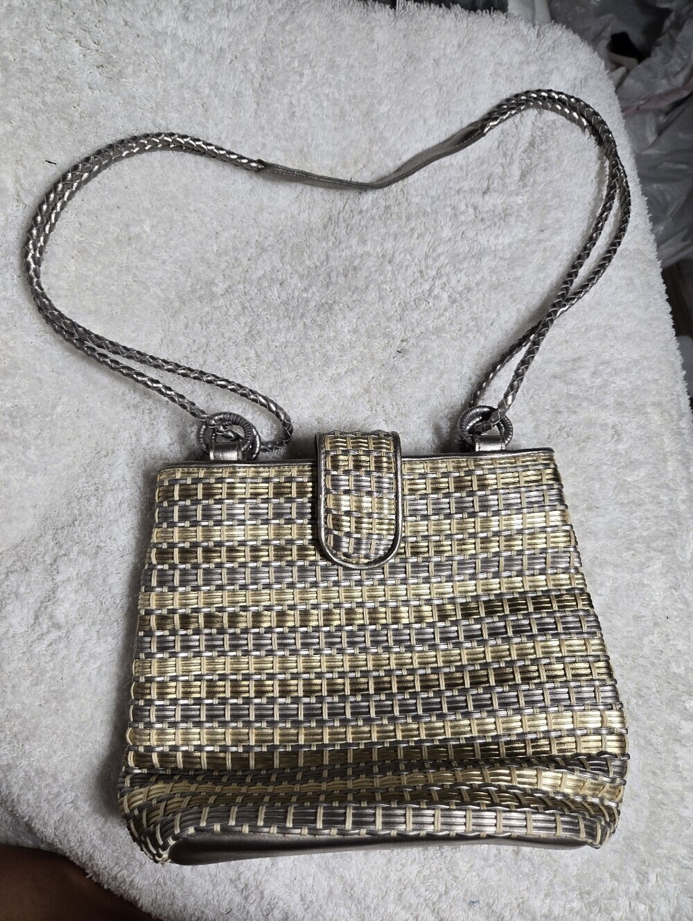Vintage Marlo Woven Handbag Two Tone Metallic Bag